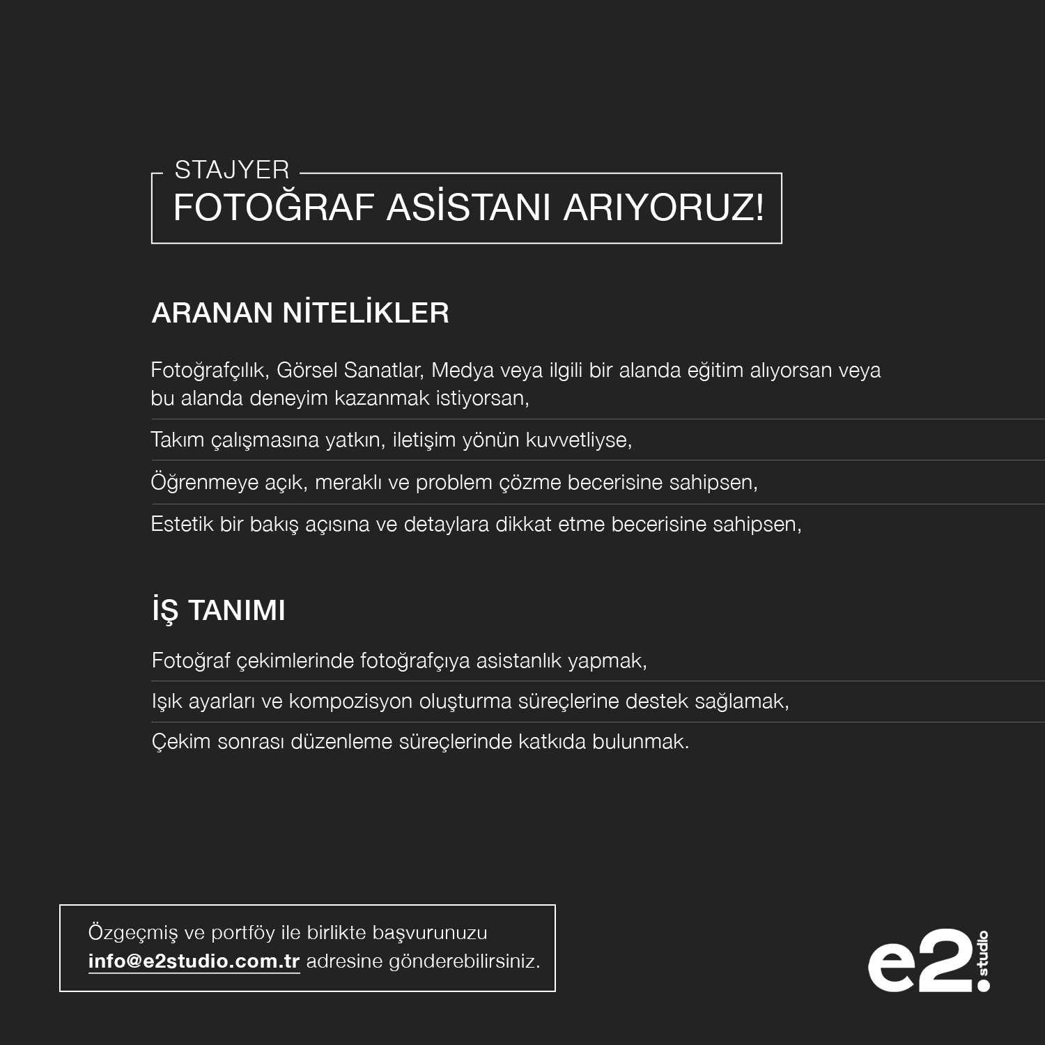 STAJYER FOTOĞRAF ASİSTANI ARIYORUZ!