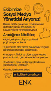 Ataköy’deki Ajansımız için Sosyal Medya Yöneticisi arıyoruz.