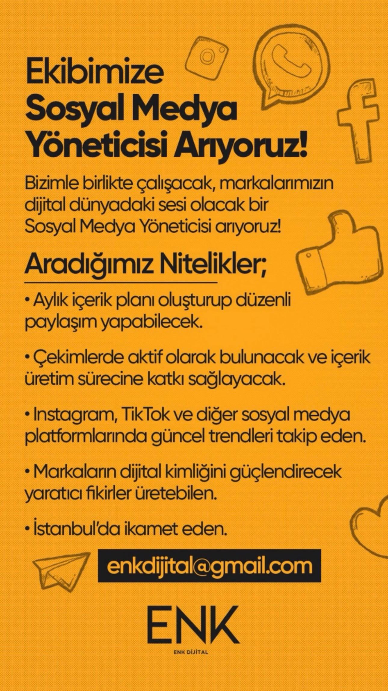 Ataköy’deki Ajansımız için Sosyal Medya Yöneticisi arıyoruz.